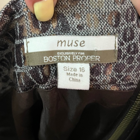 Elegant Brown Scale Patterned Women's Dress Zip Up Back, Metallic Size 16 - Picture 6 of 9